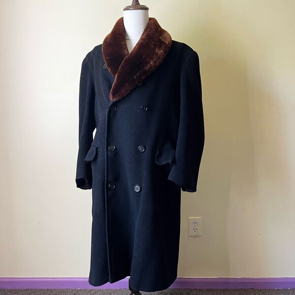 Vintage Other - Vintage 1940s Simpson Piccadilly Wool Coat Double Breasted Faux Fur Shawl Collar